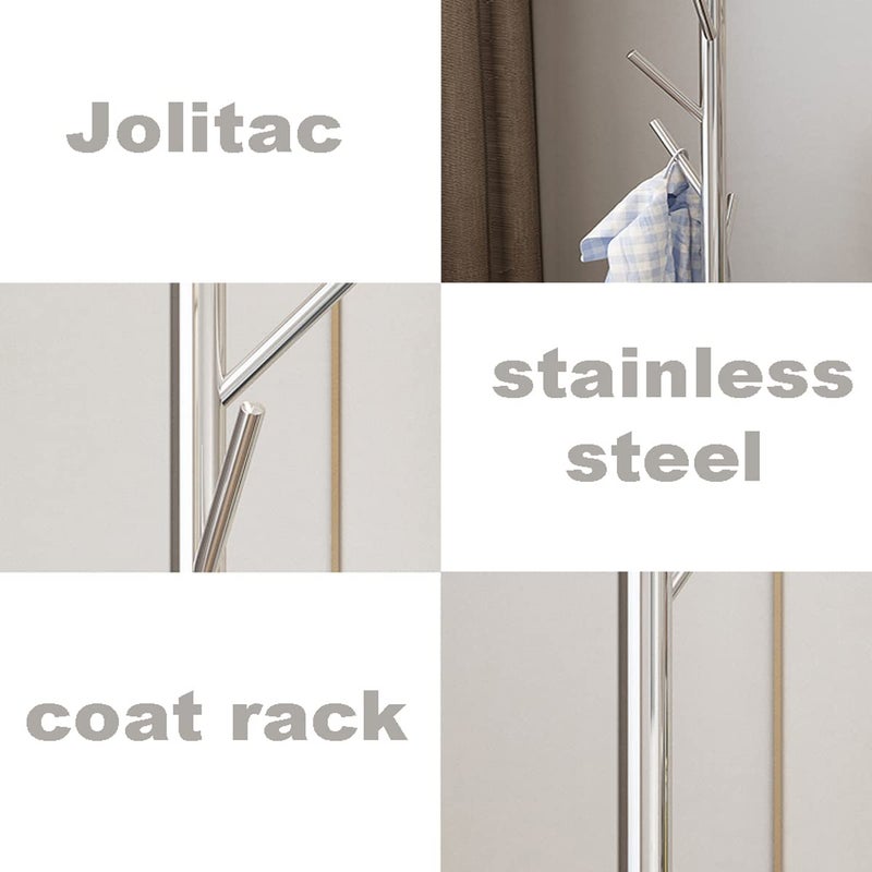 Jolitac Metal Coat Rack Stand Satin Steel Finish Stable Marble Base, High-Grade with Hooks Metal Tree Hat & Coat Hanger Floor Free Standing Wall Bedroom Easy Assembly (Satin Steel) - Image 5